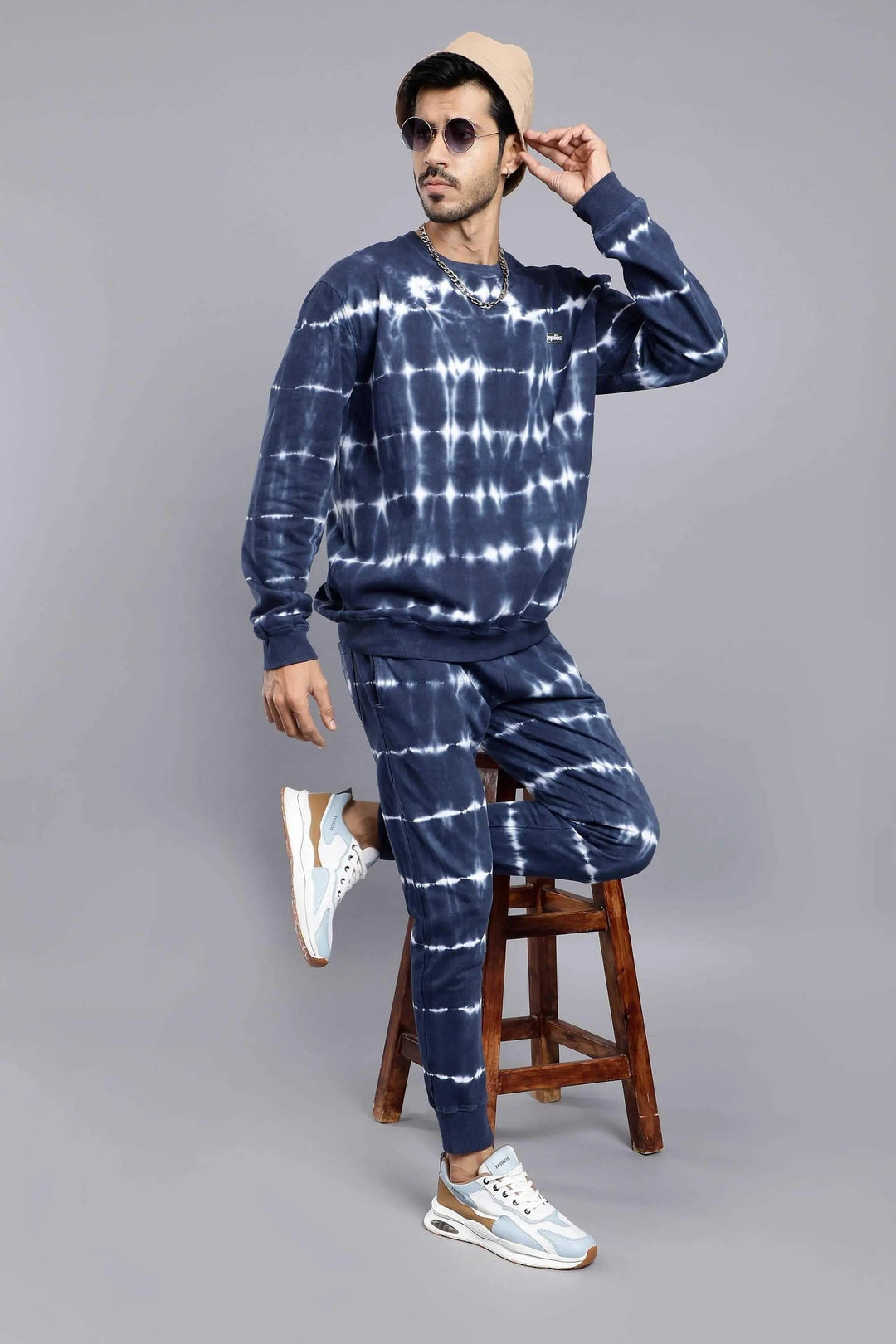 front view of Regular Fit Blue Sweatshirt Jogger Set For Men - Peplos Jeans