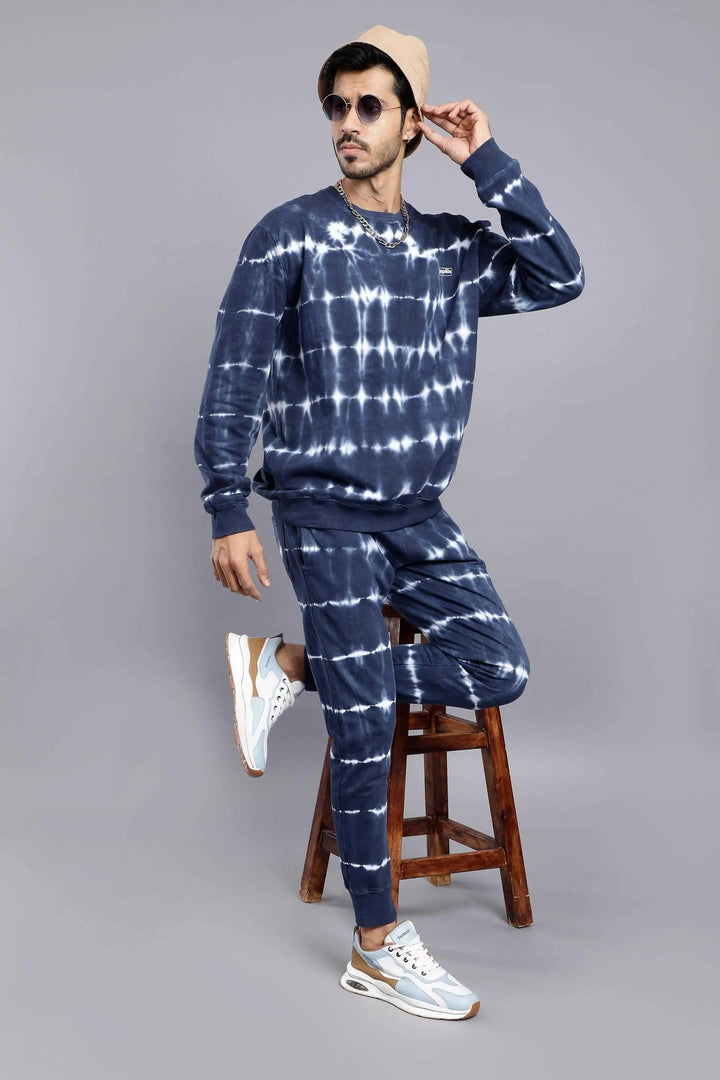front view of Regular Fit Blue Sweatshirt Jogger Set For Men - Peplos Jeans