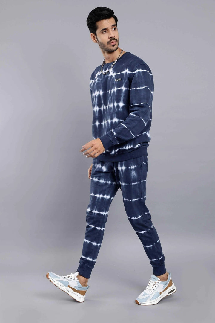 side view of Regular Fit Blue Sweatshirt Jogger Set For Men - Peplos Jeans