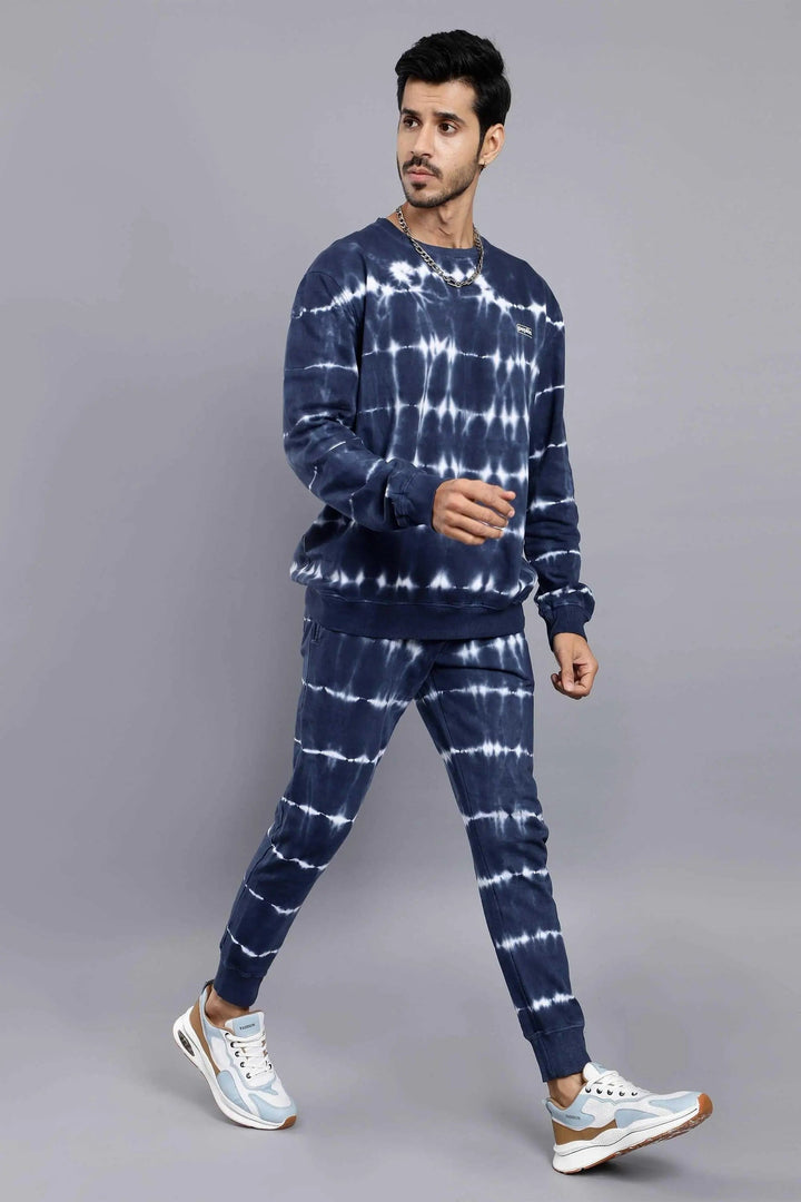 right side view of Regular Fit Blue Sweatshirt Jogger Set For Men - Peplos Jeans
