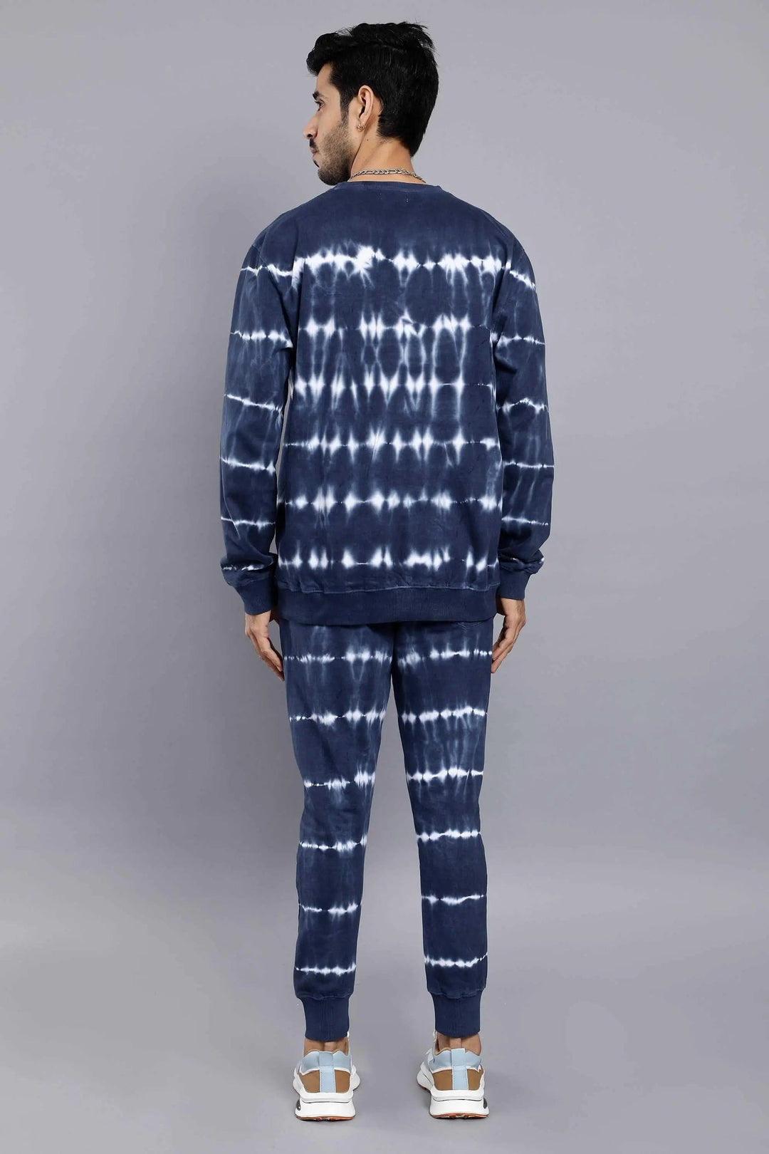 back side view of Regular Fit Blue Sweatshirt Jogger Set For Men - Peplos Jeans