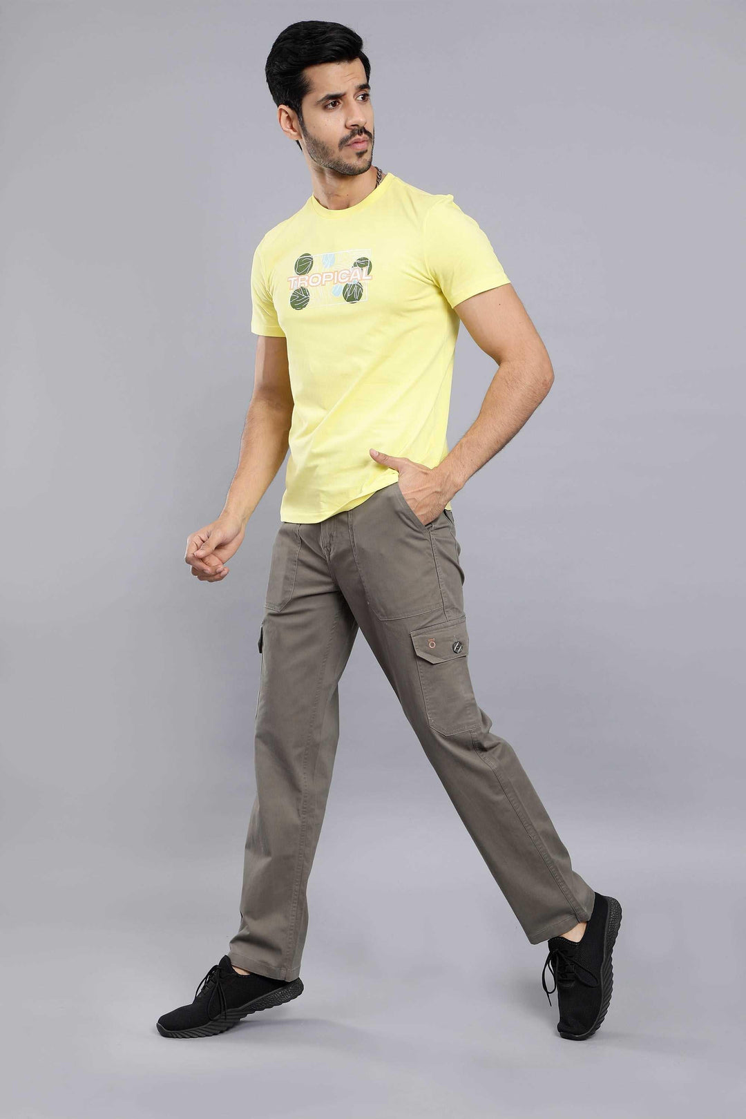 Men's Loose Fit Multiple Pocket Grey Premium Cargo Pant - Peplos Jeans