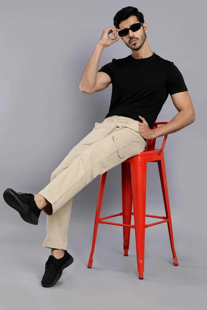 Men's Loose Fit Multiple Pocket Khaki Premium Cargo Pant - Peplos Jeans