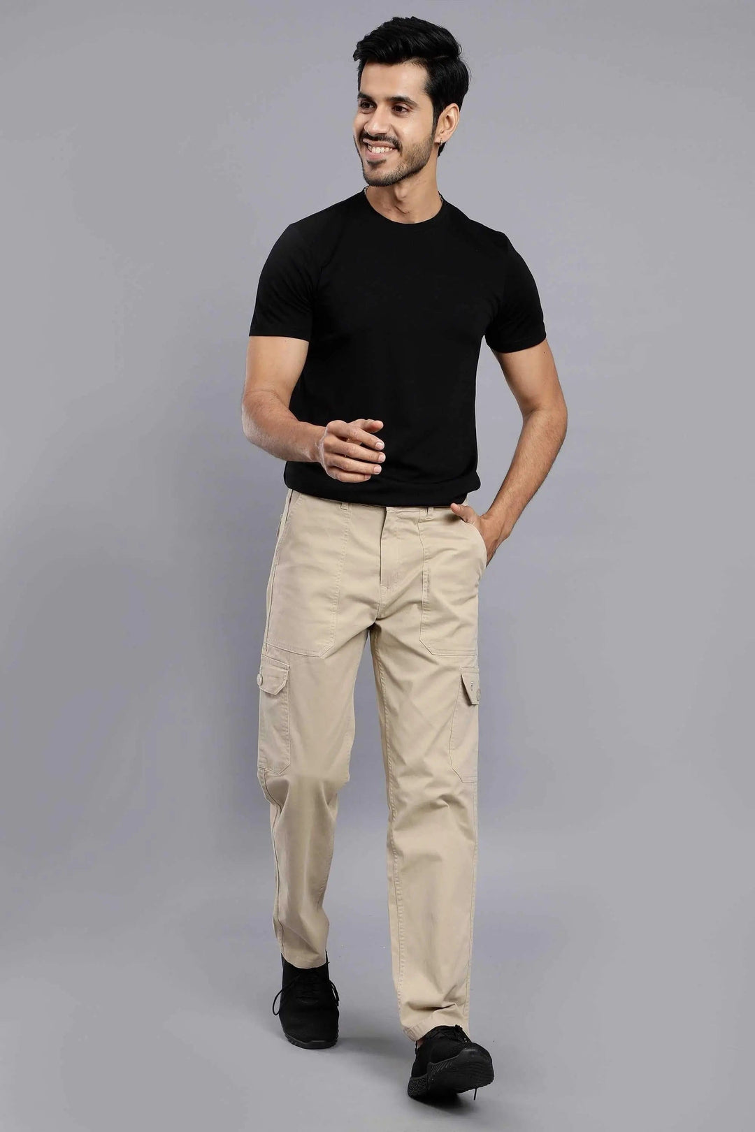 Men's Loose Fit Multiple Pocket Khaki Premium Cargo Pant - Peplos Jeans
