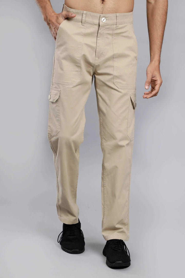 Men's Loose Fit Multiple Pocket Khaki Premium Cargo Pant - Peplos Jeans