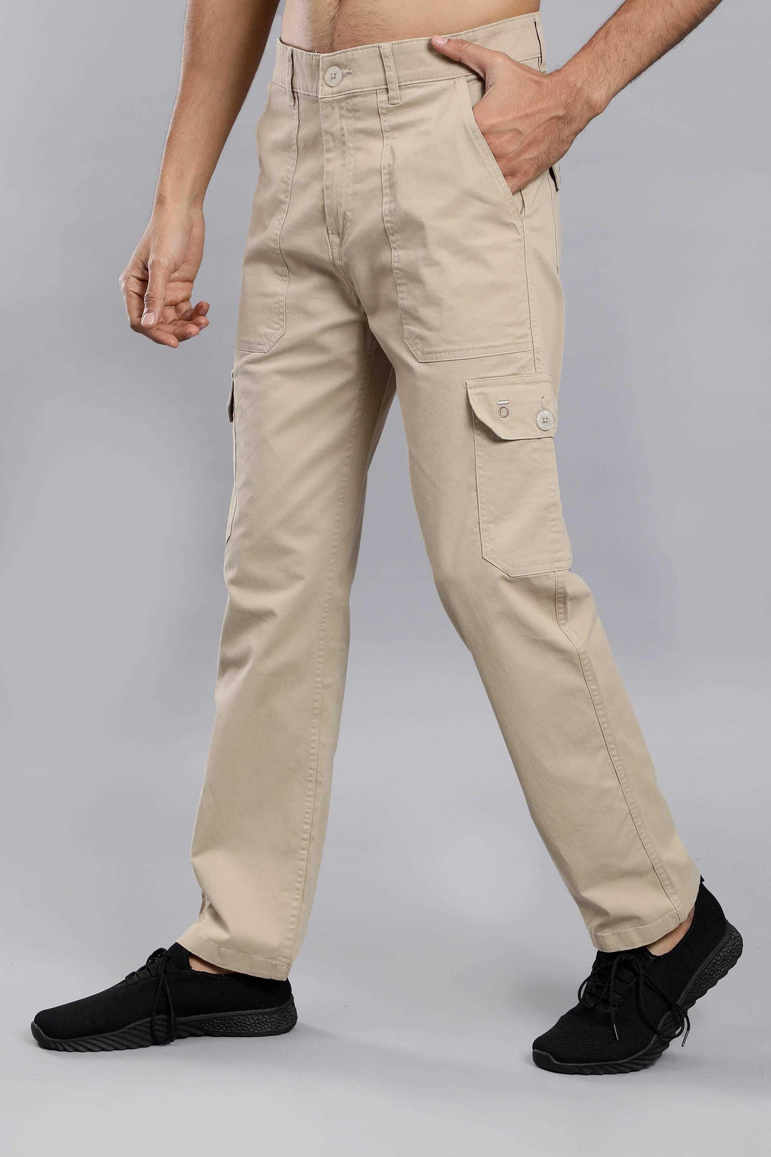 Men's Loose Fit Multiple Pocket Khaki Premium Cargo Pant - Peplos Jeans