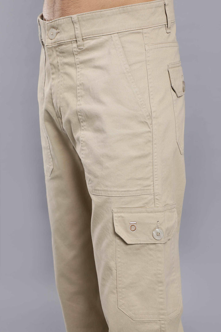 Men's Loose Fit Multiple Pocket Khaki Premium Cargo Pant - Peplos Jeans