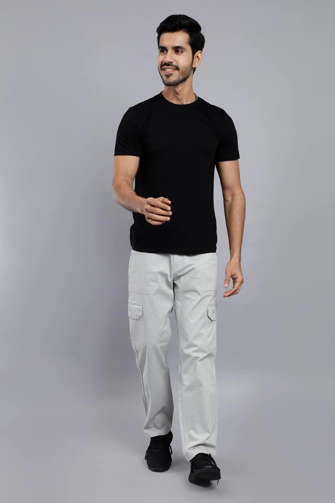 Men's Loose Fit Multiple Pocket Grey Cargo Pant - Peplos Jeans