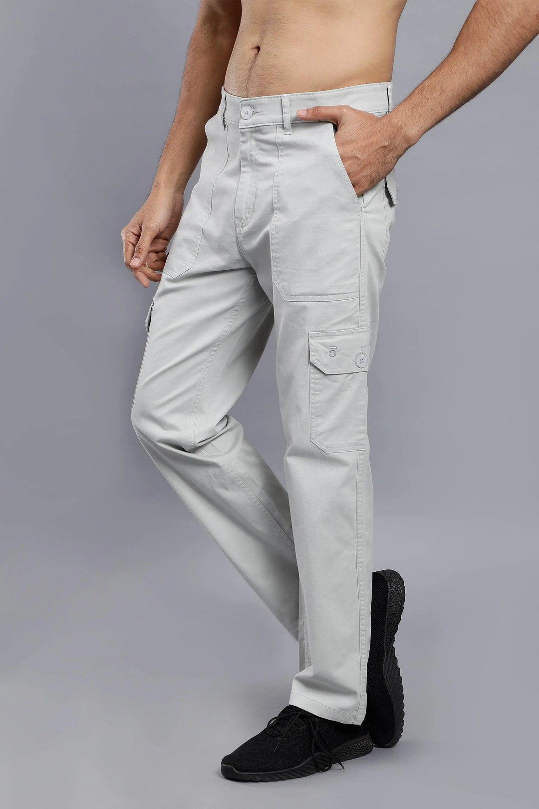 Men's Loose Fit Multiple Pocket Grey Cargo Pant - Peplos Jeans 