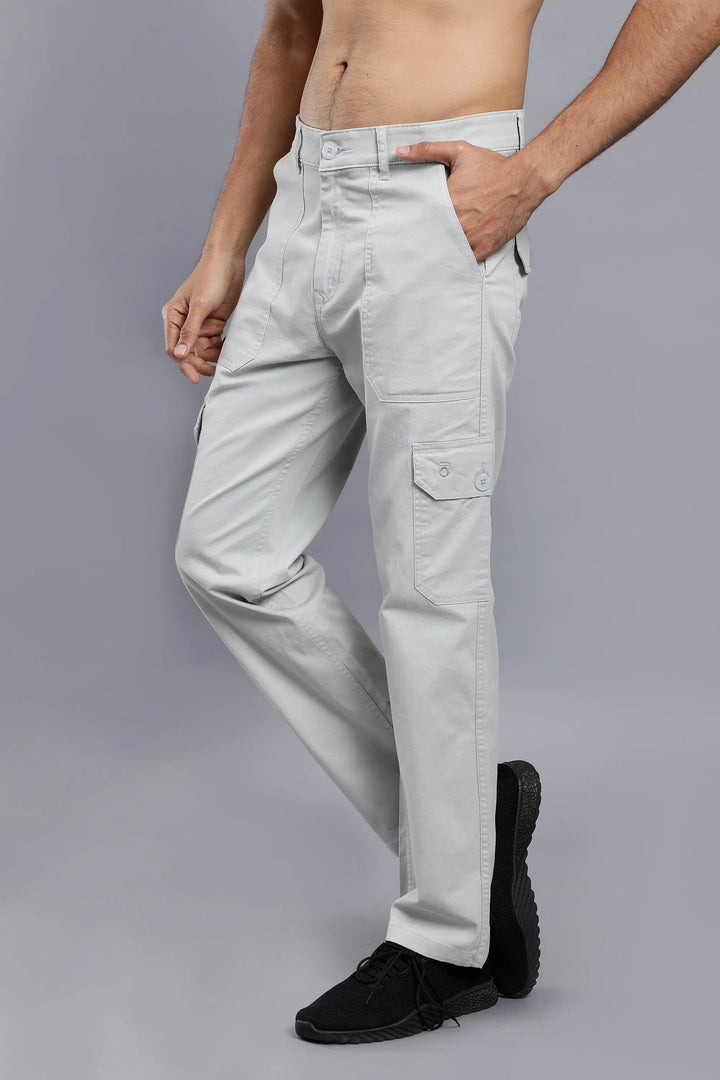 Men's Loose Fit Multiple Pocket Grey Cargo Pant - Peplos Jeans