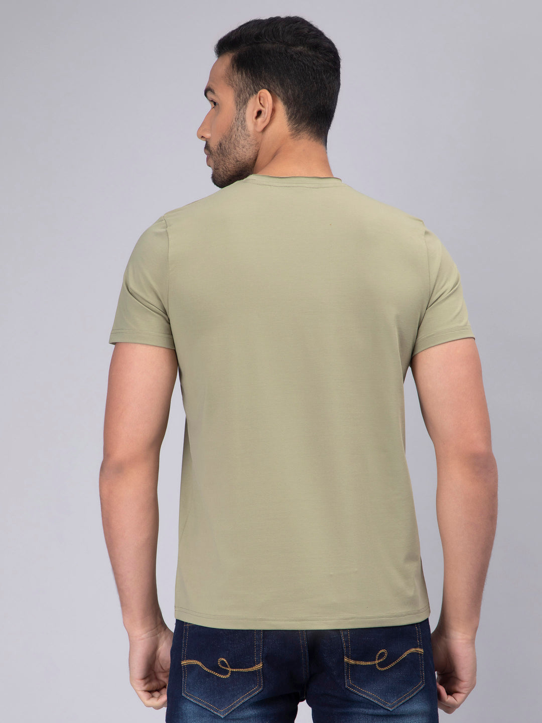Men's Half-Sleeve Solid Cotton T-shirt with Pocket - Pista - Peplos Jeans