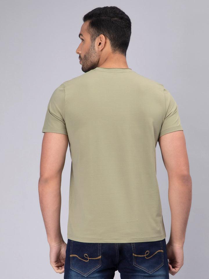 Men's Half-Sleeve Solid Cotton T-shirt with Pocket - Pista - Peplos Jeans
