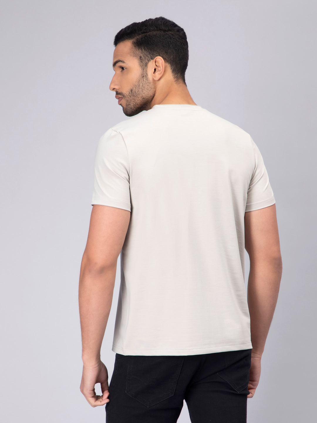 Men's Half-Sleeve Solid Cotton T-shirt with Pocket - Grey - Peplos Jeans