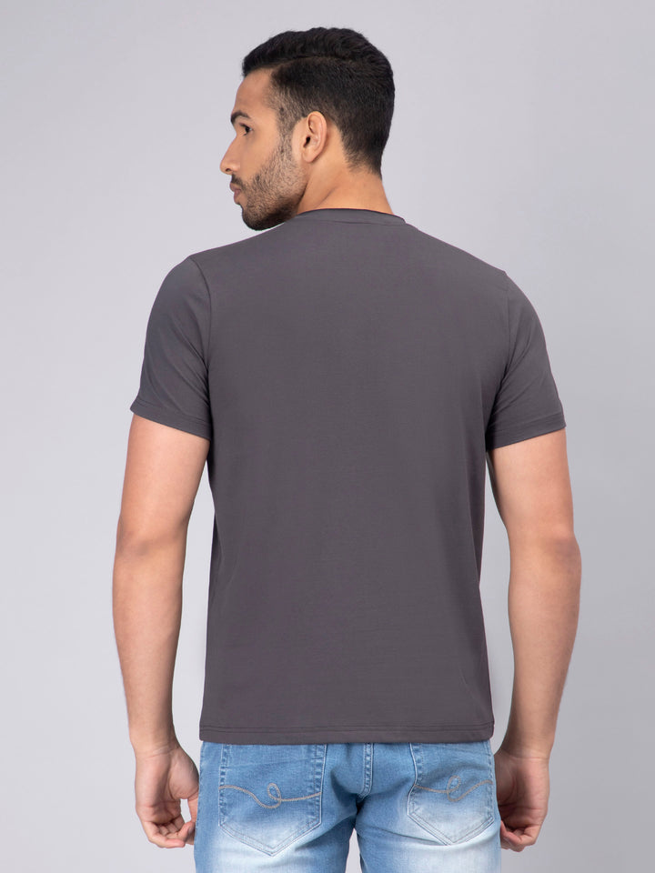 Men's Half-Sleeve Solid Cotton T-shirt with Pocket - Dark Grey - Peplos Jeans