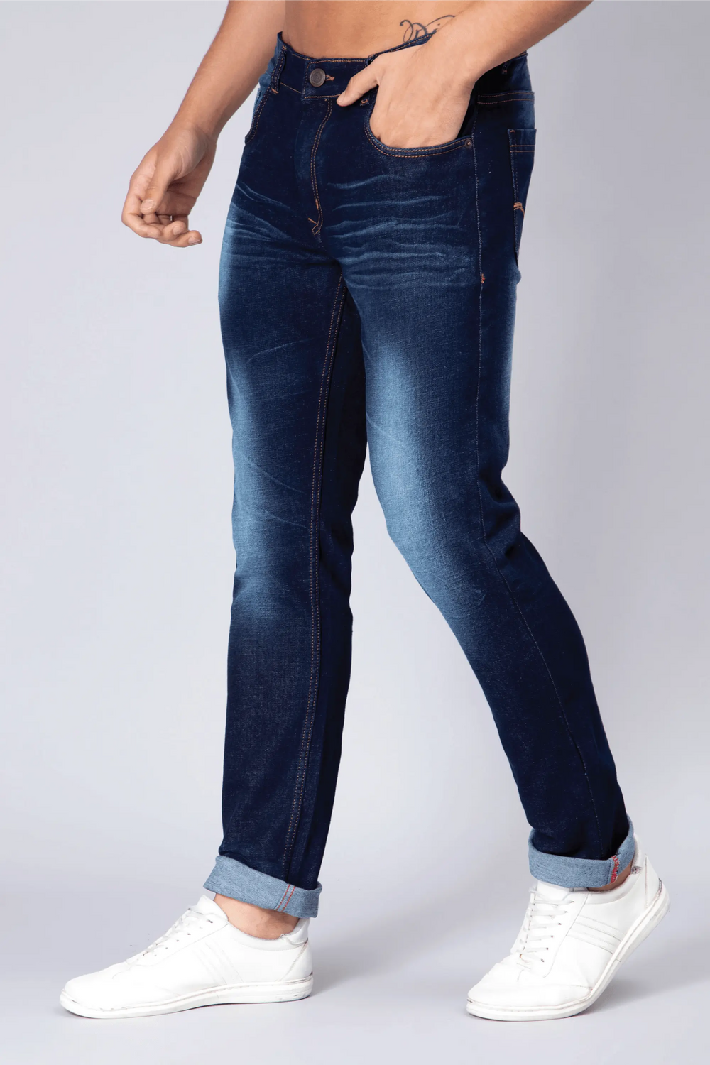 Slim Fit Shady Dark Blue Stretchable Denim Jeans For Men - Peplos Jeans