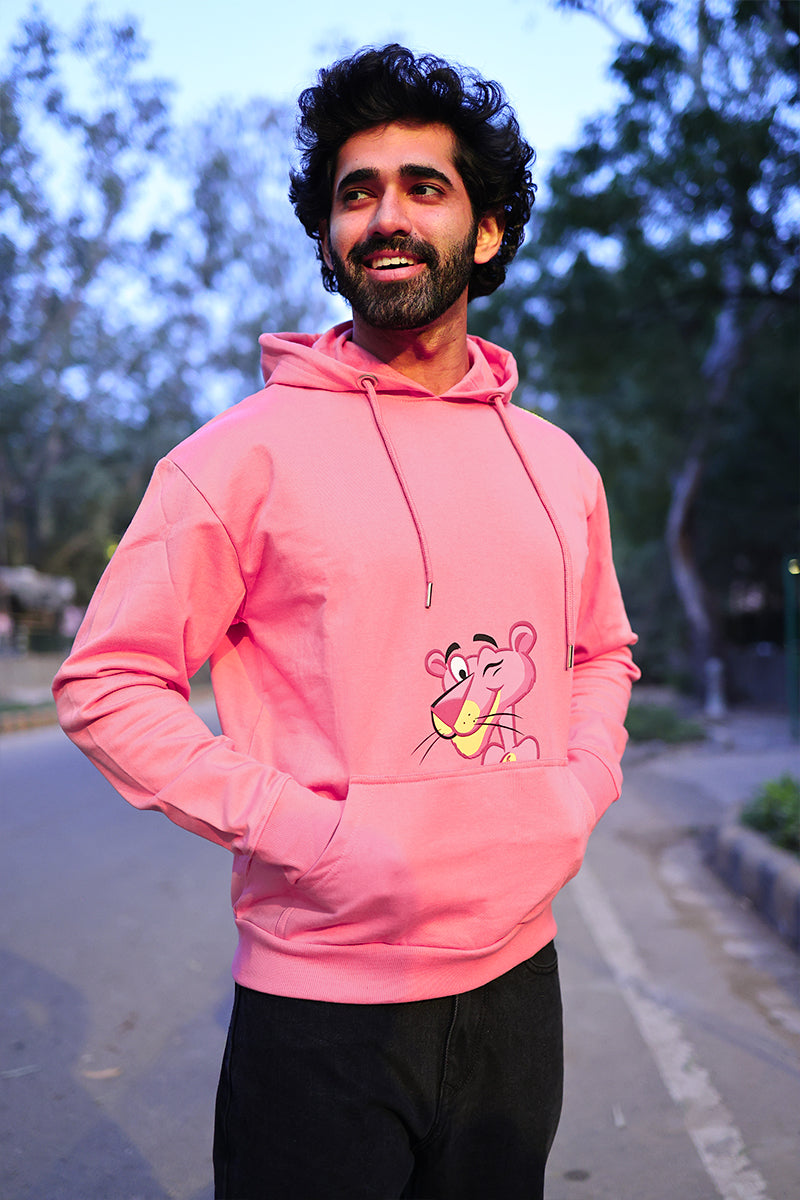 Oversized Fit Printed Hoodie For Men (Pink)
