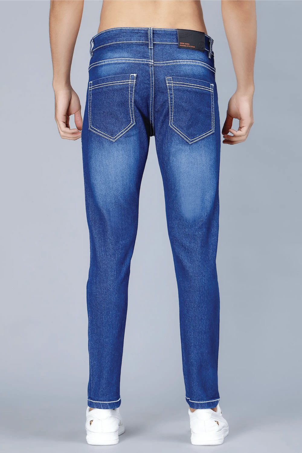 Men's Slim Fit Dark Blue Stretchable Solid Denim Jeans - Peplos Jeans