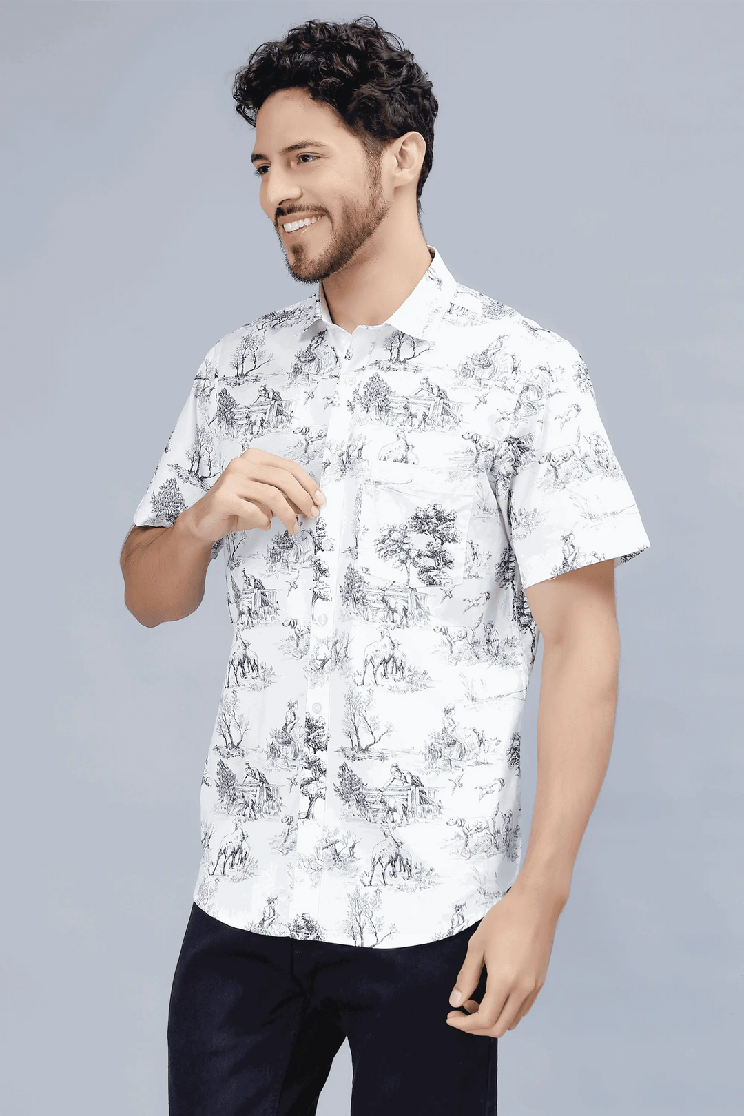 Men's Grey Multi Color Style Printed Half-Sleeve Casual Shirt - Peplos Jeans