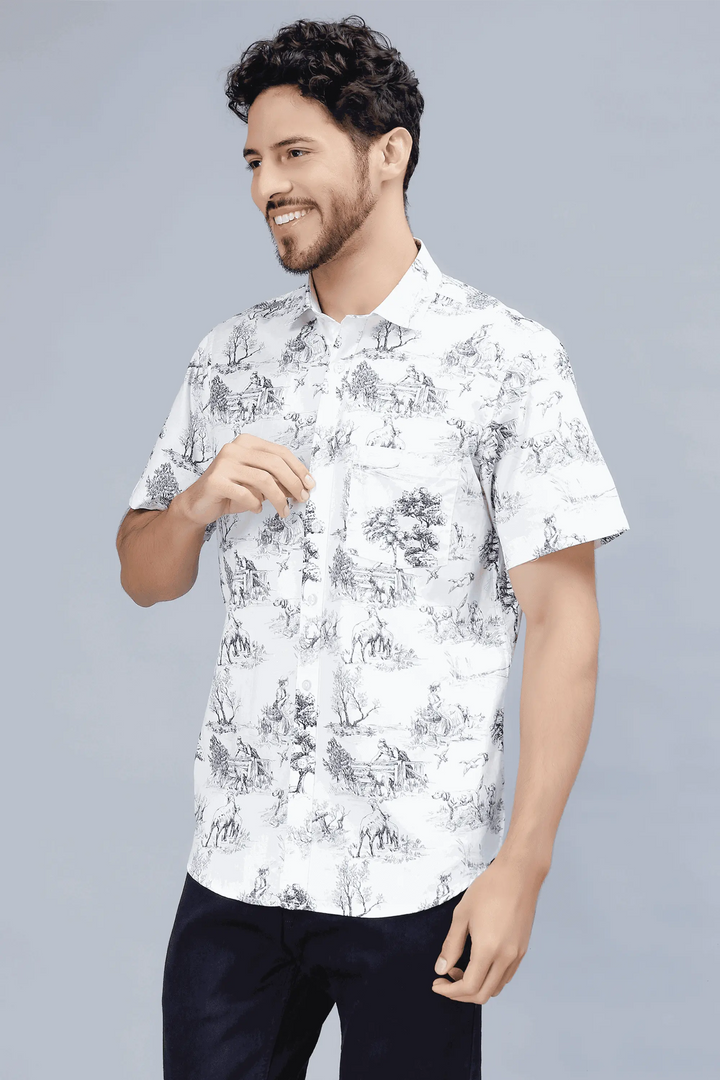 Men's Grey Multi Color Style Printed Half-Sleeve Casual Shirt - Peplos Jeans