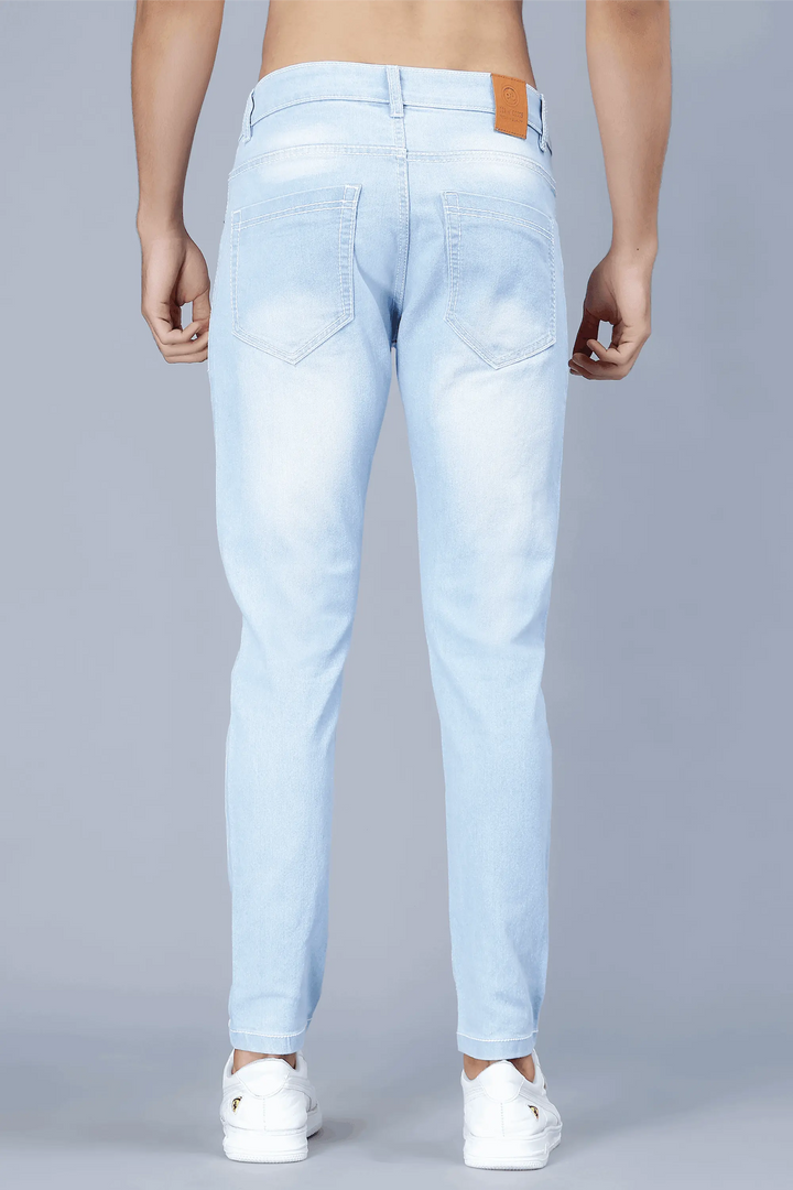 Men's Slim Fit Light Blue Stretchable Solid Denim Jeans - Peplos Jeans 