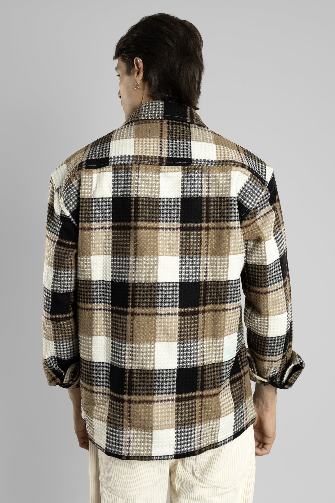 Oversized Checkered Shacket (Brown)