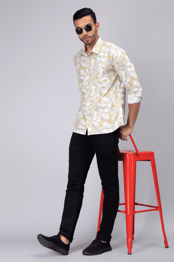 Regular Fit Cotton Standard Grey Printed Casual Shirt For Men - Peplos Jeans