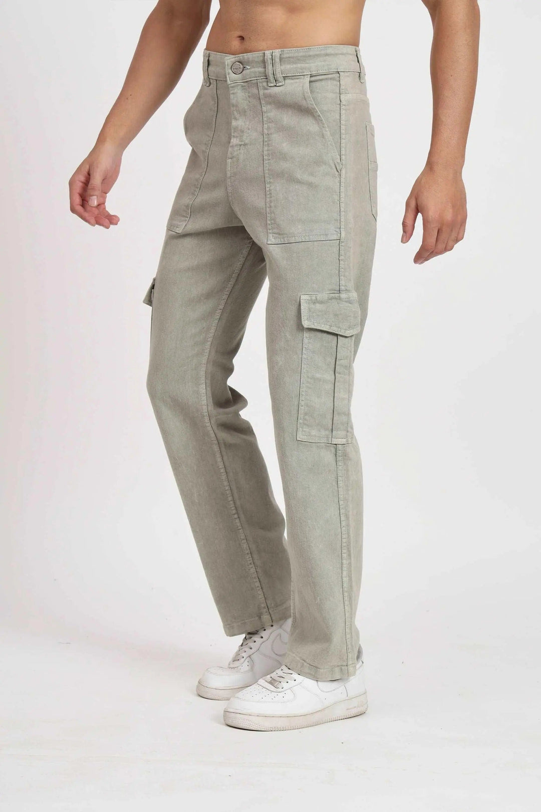 Men's Loose Fit Multiple Pocket Grey Denim Cargo Pant - Peplos Jeans