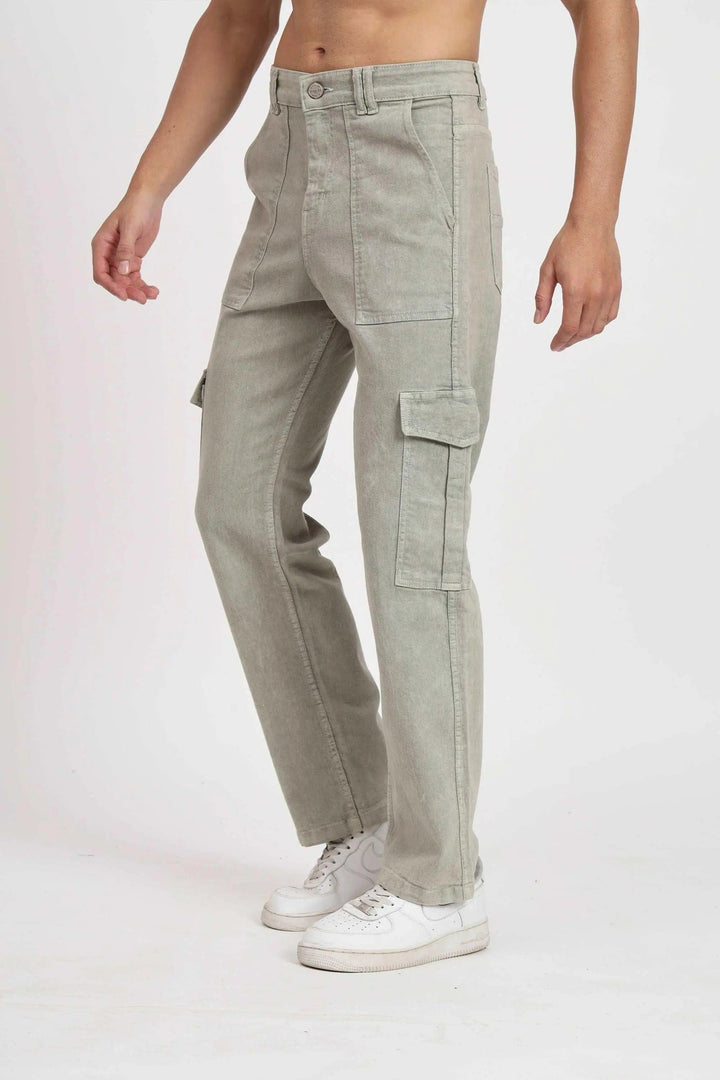 Men's Loose Fit Multiple Pocket Grey Denim Cargo Pant - Peplos Jeans