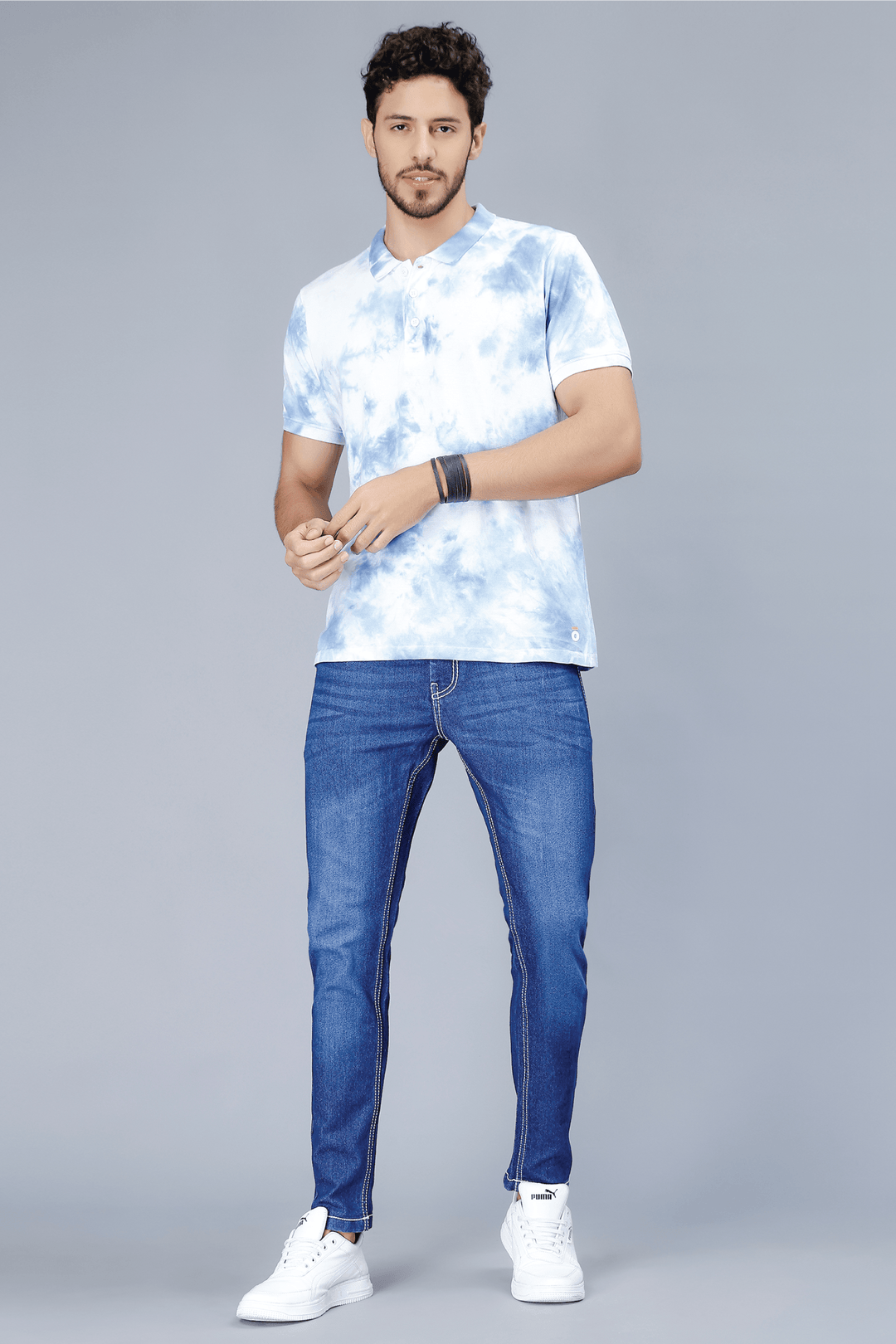 Men's Slim Fit Dark Blue Stretchable Solid Denim Jeans - Peplos Jeans