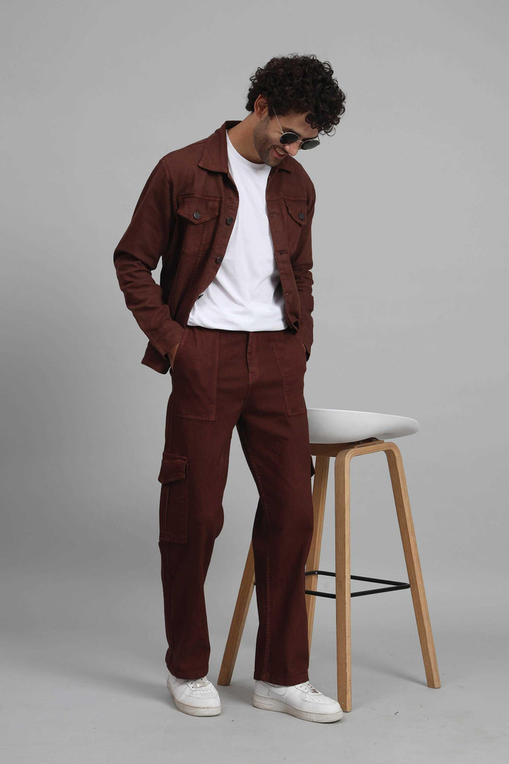 Men's Loose Fit Multiple Pocket Brown Denim Cargo Pant - Peplos Jeans