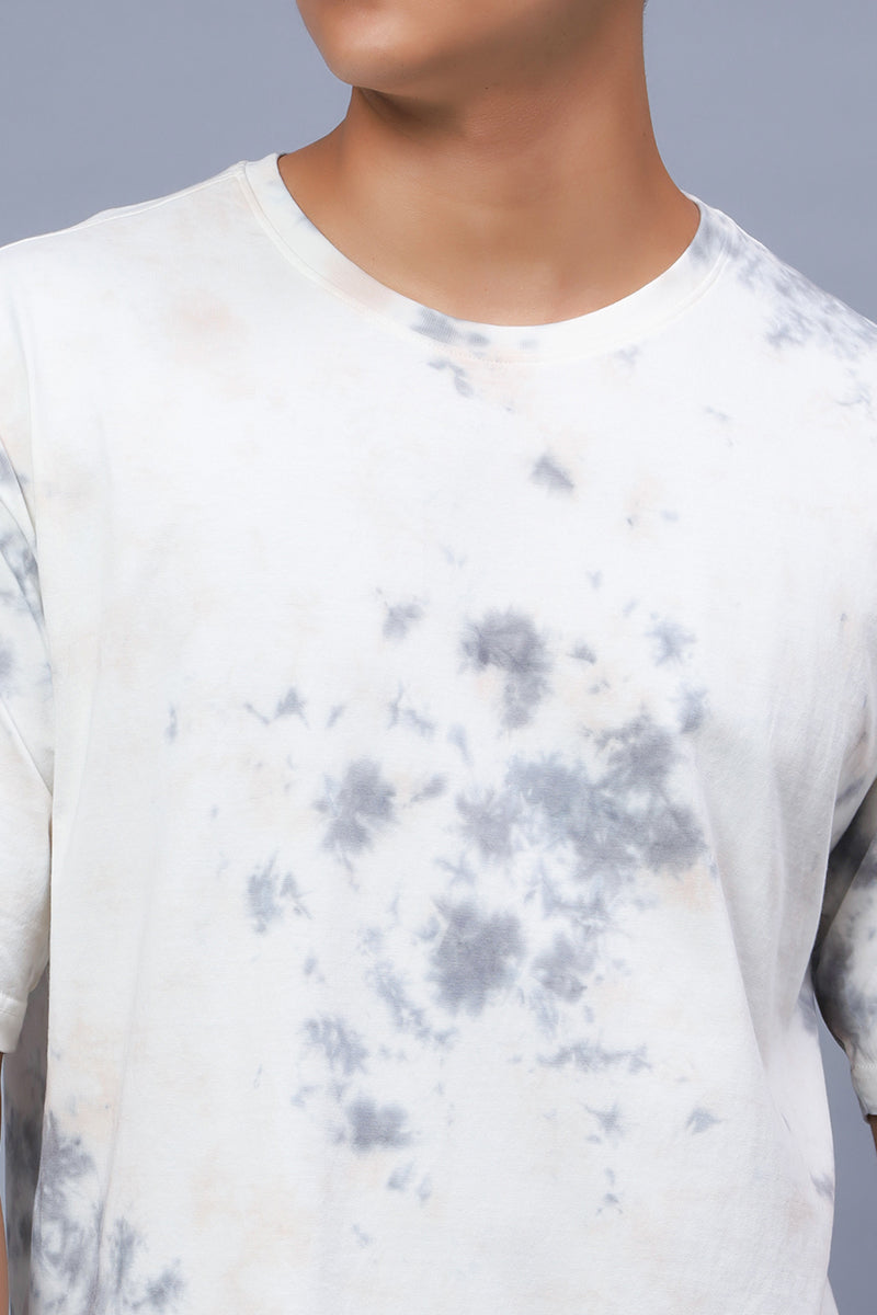 Men's Grey Pure Cotton Tie & Dye Oversized T-shirt - Peplos Jeans