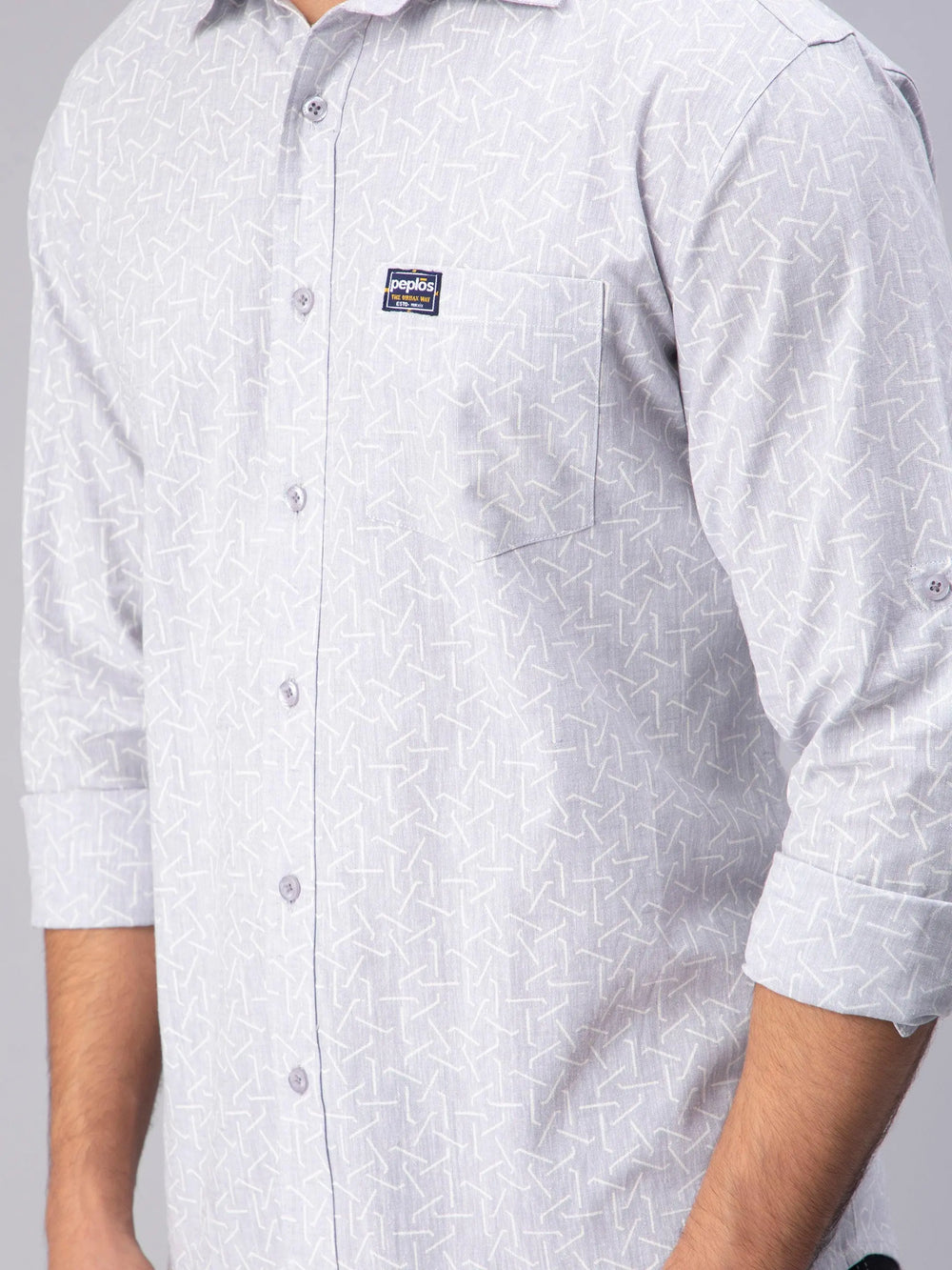 Regular Fit Pure Cotton Light Grey Printed Casual Shirt For Men - Peplos Jeans