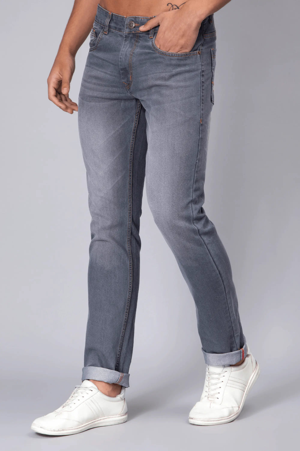 Slim Tapered Fit Grey Stretchable Premium Denim Jeans - Peplos Jeans
