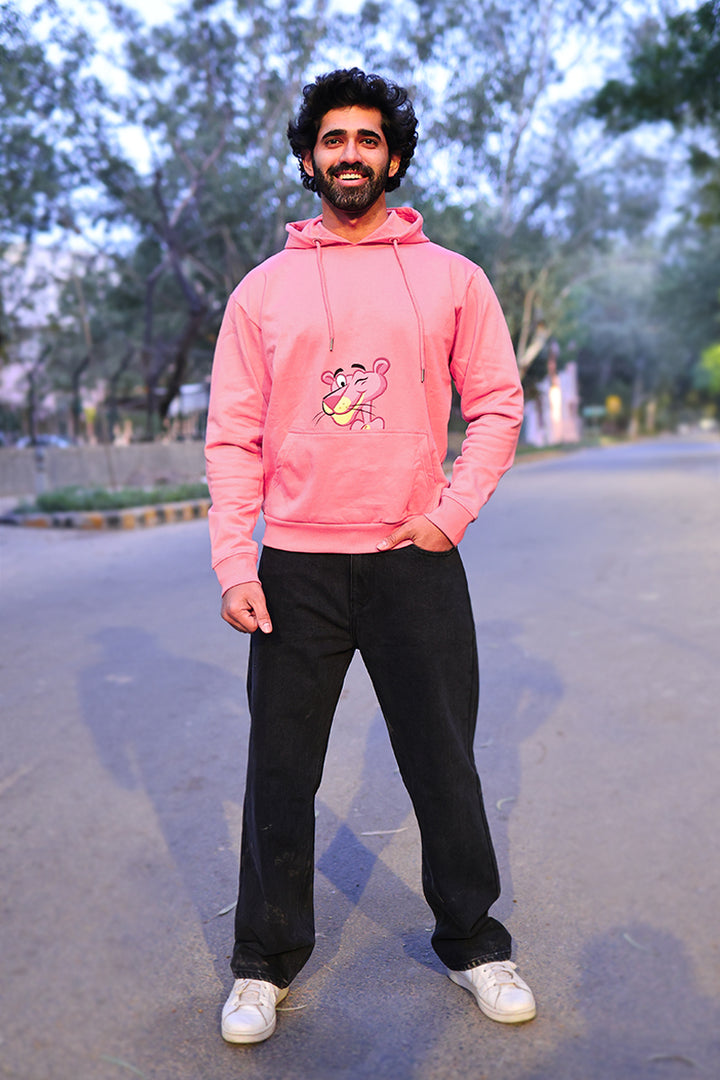 Oversized Fit Printed Hoodie For Men (Pink)