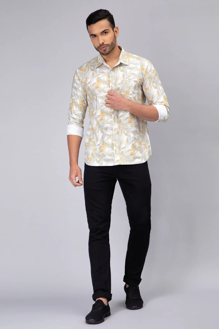 Regular Fit Cotton Standard Grey Printed Casual Shirt For Men - Peplos Jeans