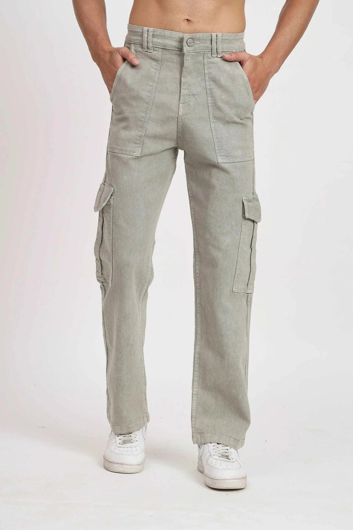Men's Loose Fit Multiple Pocket Grey Denim Cargo Pant - Peplos Jeans