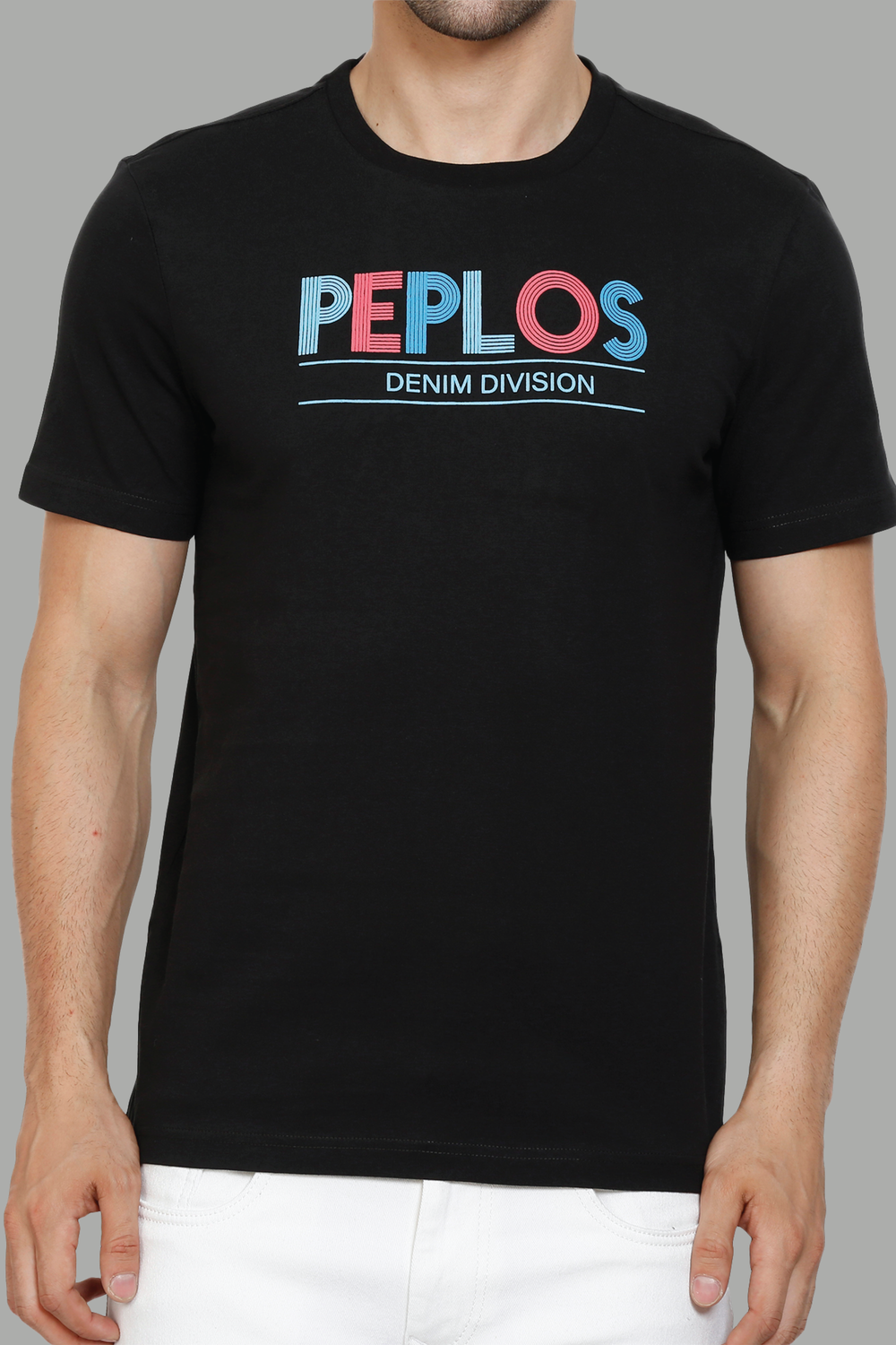 Regular Fit Cotton Black Printed Round Neck Men's T-Shirt - Peplos Jeans