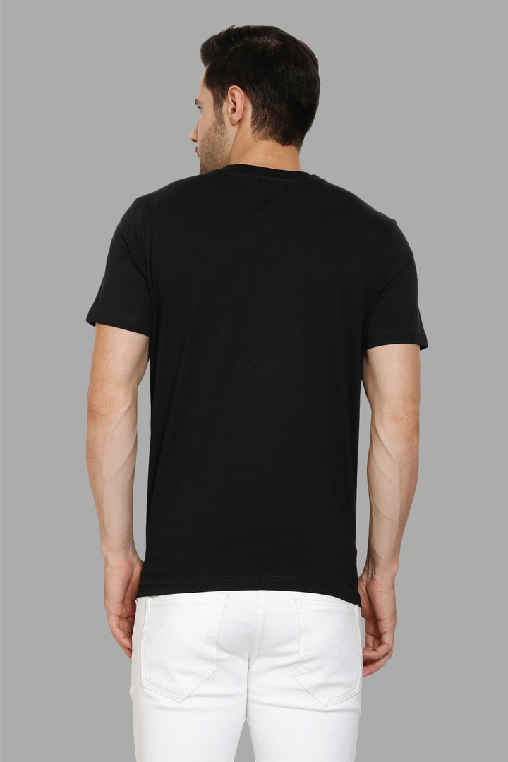 Regular Fit Cotton Black Printed Round Neck Men's T-Shirt - Peplos Jeans