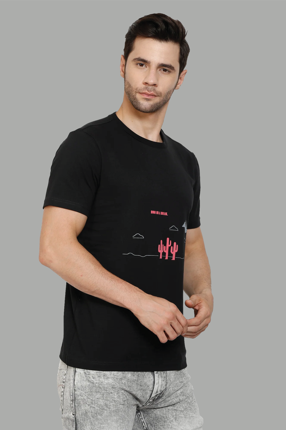 Men's Black Dino On Break Printed Round Neck T-Shirt - Peplos Jeans