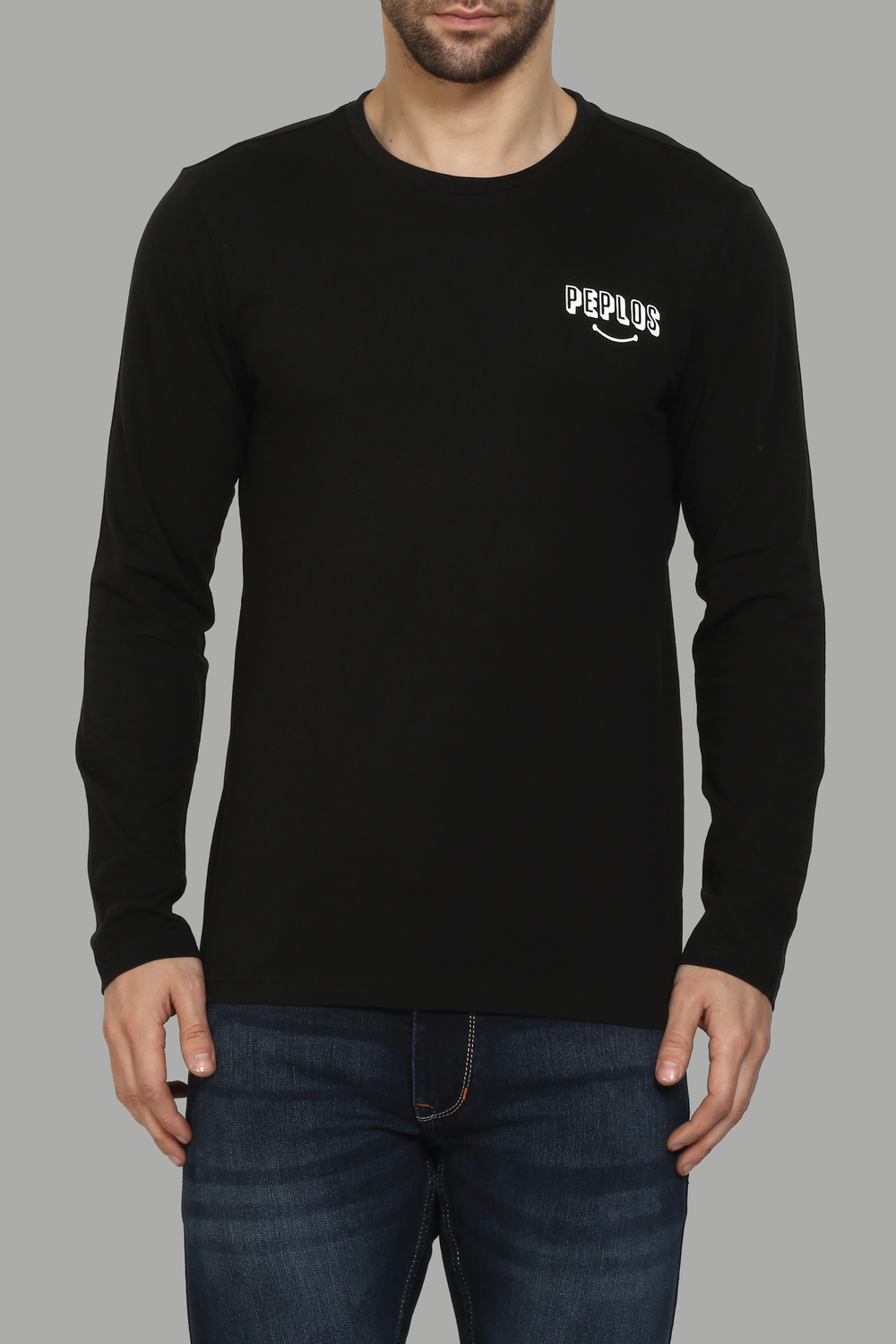 Full Sleeve Black Round Neck T-Shirt For Men - Peplos Jeans