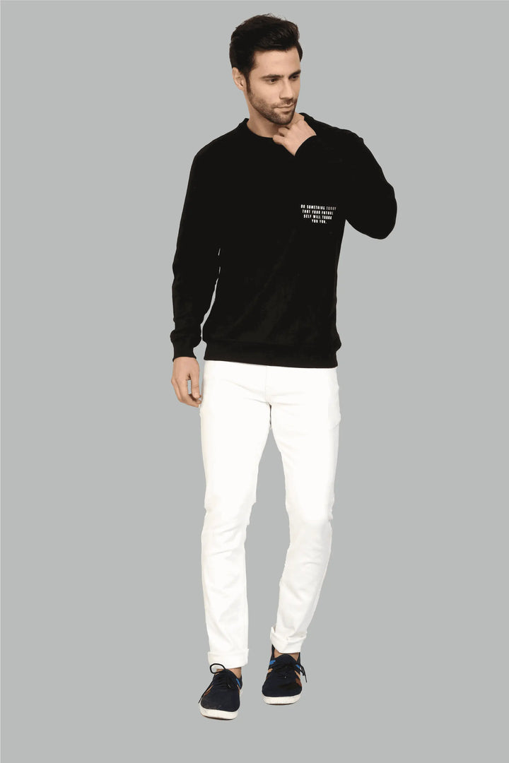 Round Neck Black Full Sleeve Premium Sweatshirt for Men - Peplos Jeans