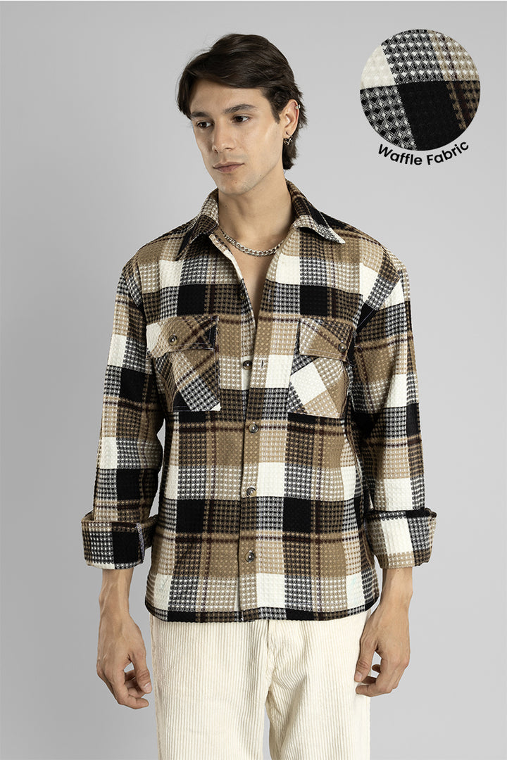 Oversized Checkered Shacket (Brown)