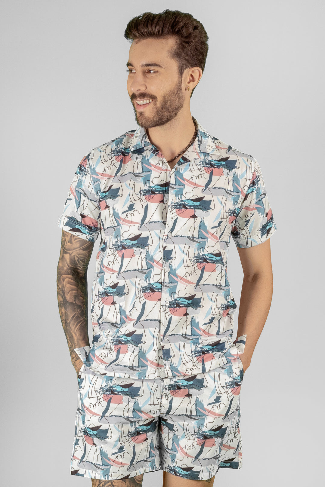 Men's Cotton  Cuban Collar Co-ords Set