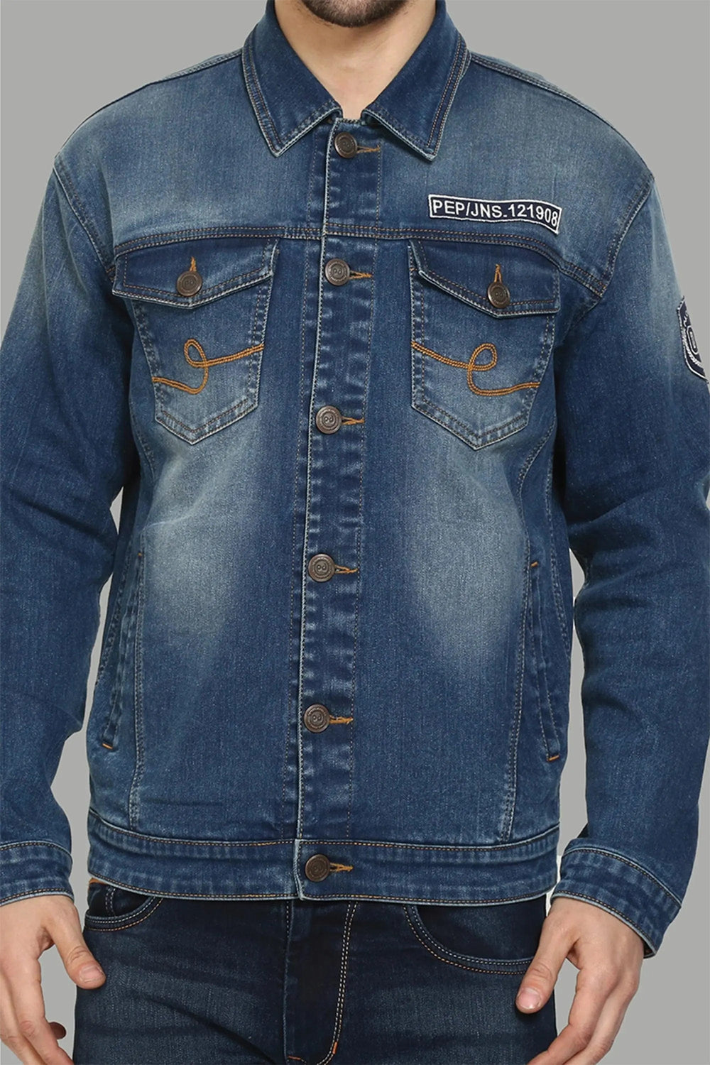 Regular Fit Dark Blue Denim Jacket for Men - Peplos Jeans