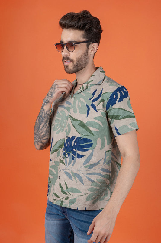 Men's Tropical Print Cuban Collar Shirt - Green