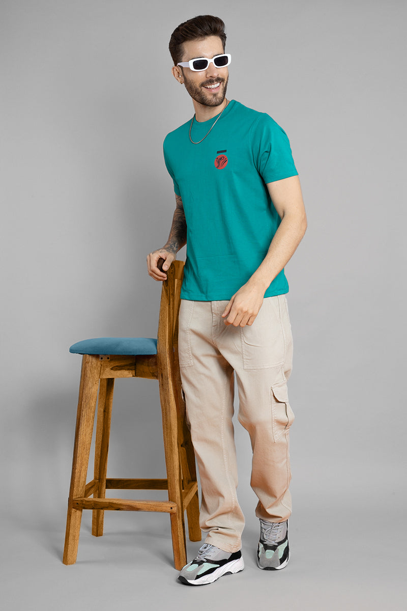 Men's Printed Pine Green T-Shirt - Regular Fit