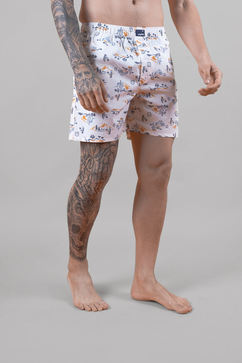 Men's Cotton Printed White Boxers - Regular Fit
