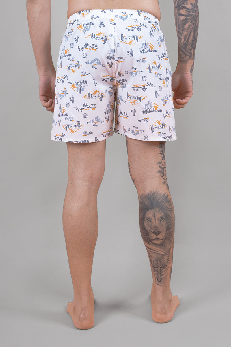Men's Cotton Printed White Boxers - Regular Fit