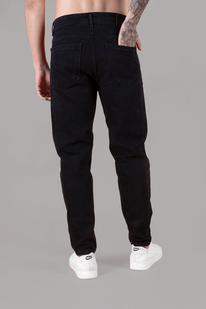 Men's Baggy Fit Black Jeans - Button Closure