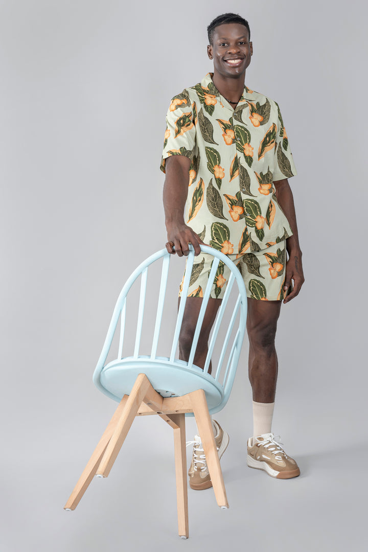 Printed Yellow Summer Co Ord Set For Men